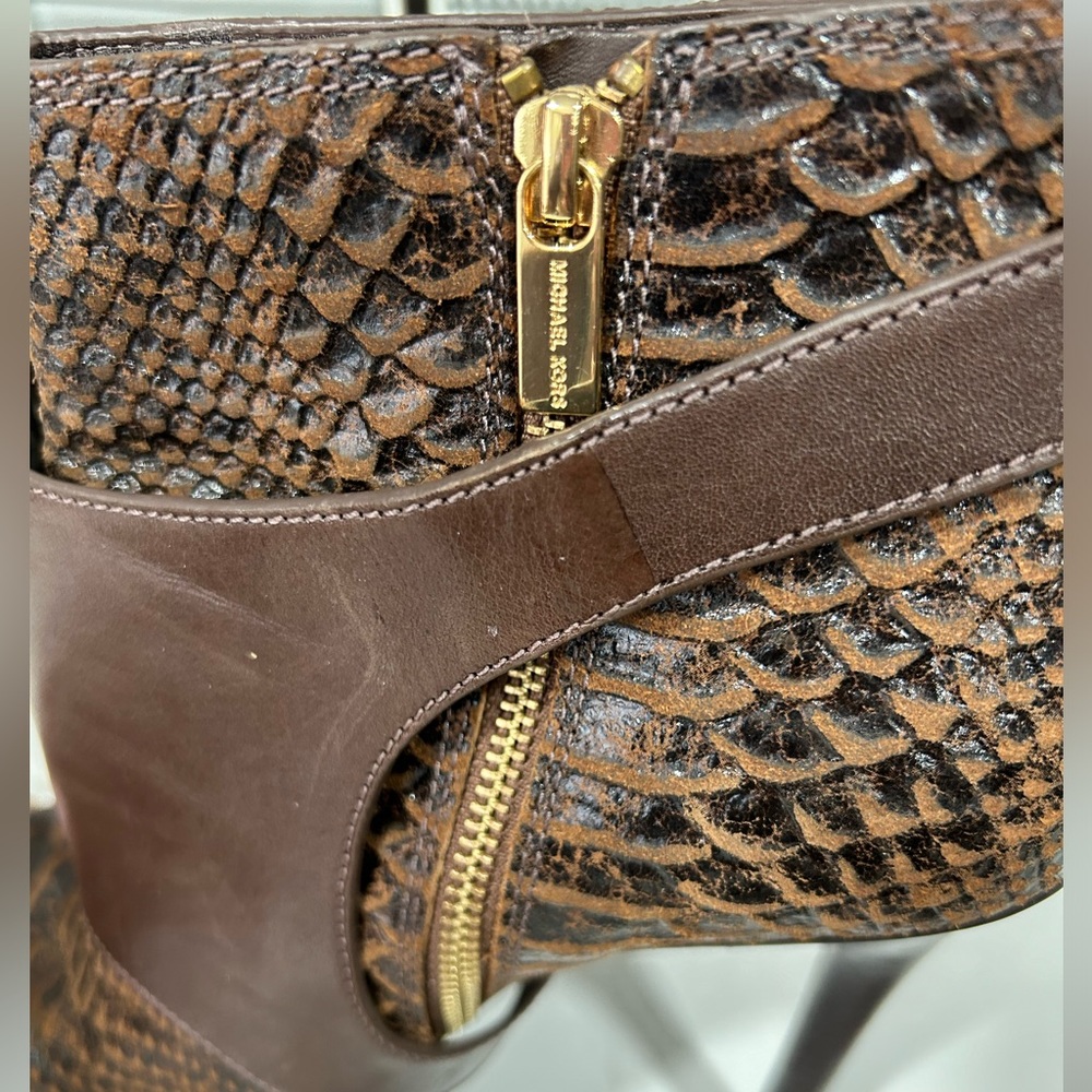 Michael Kors-MK Snakeskin Leather Bootie Mocha Size 10 M - Picture 2 of 9